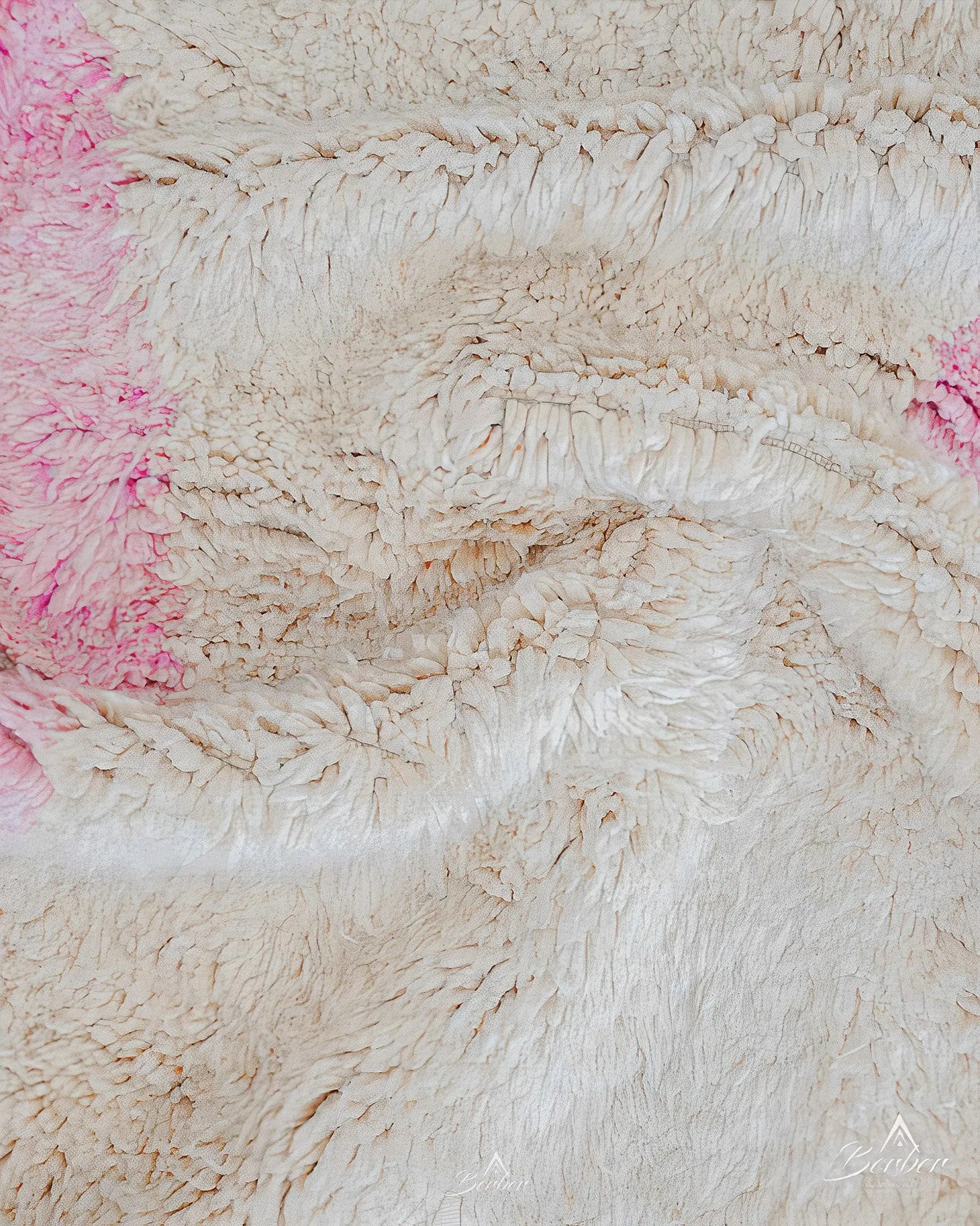 White Pink Wool Rug 3 X 5 Ft | 90 X 150 Cm / With Tassels / Short (0.4” / 1 cm)
