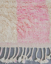White Pink Wool Rug 3 X 5 Ft | 90 X 150 Cm / With Tassels / Short (0.4” / 1 cm)