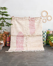 White Pink Wool Rug 3 X 5 Ft | 90 X 150 Cm / With Tassels / Short (0.4” / 1 cm)