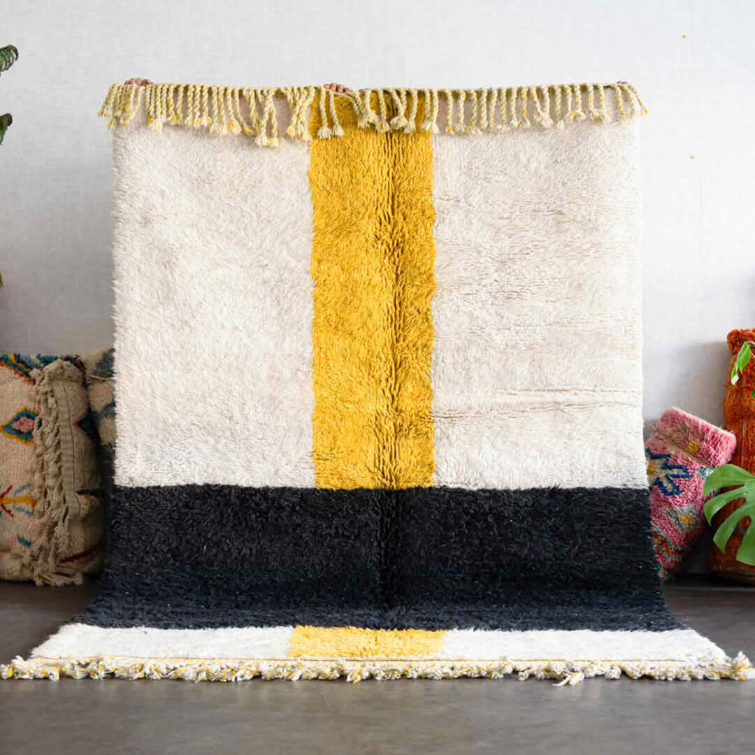 White Yellow Moroccan Rug - Berber Handicraft