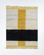White Yellow Moroccan Rug 3 X 5 Ft | 90 X 150 Cm / With Tassels / Short (0.4” / 1 cm)