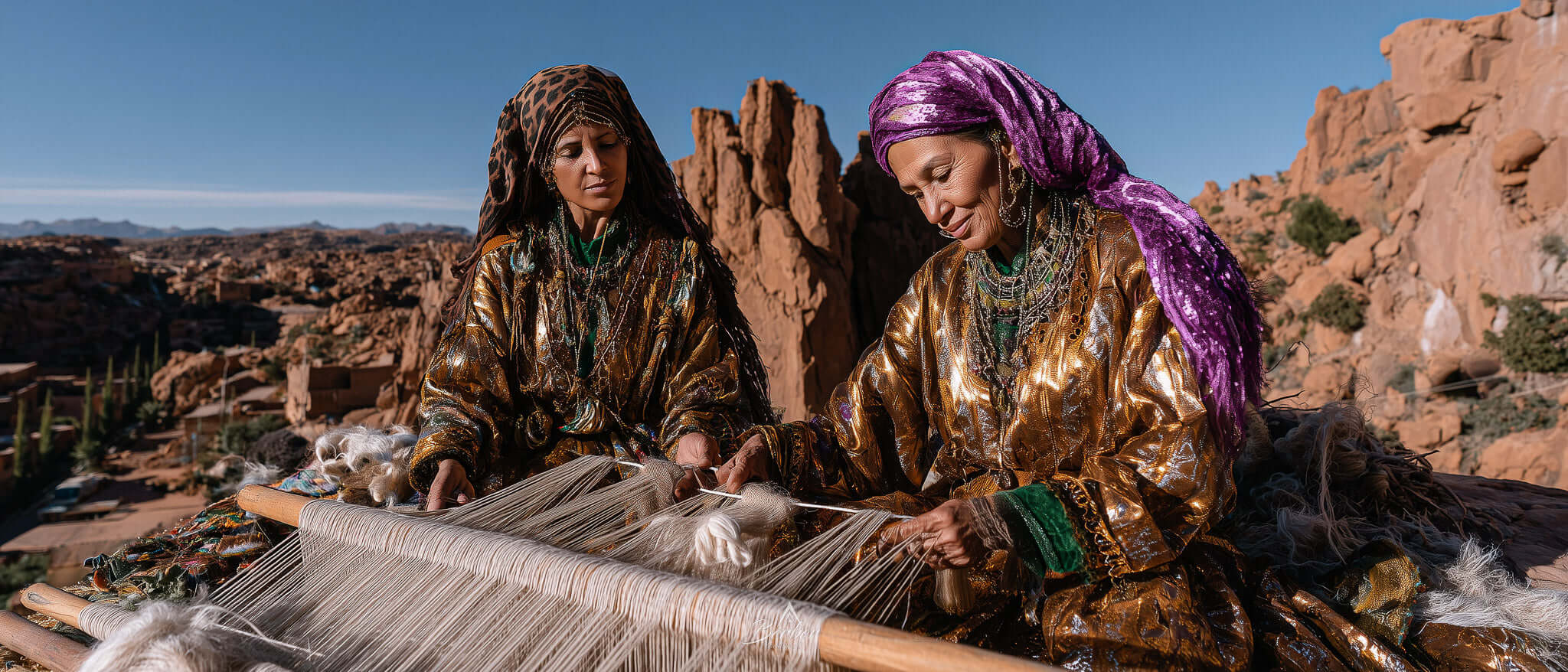 Women-weaving-a-moroccan-rug-in-the-mountain-Berber Handicraft