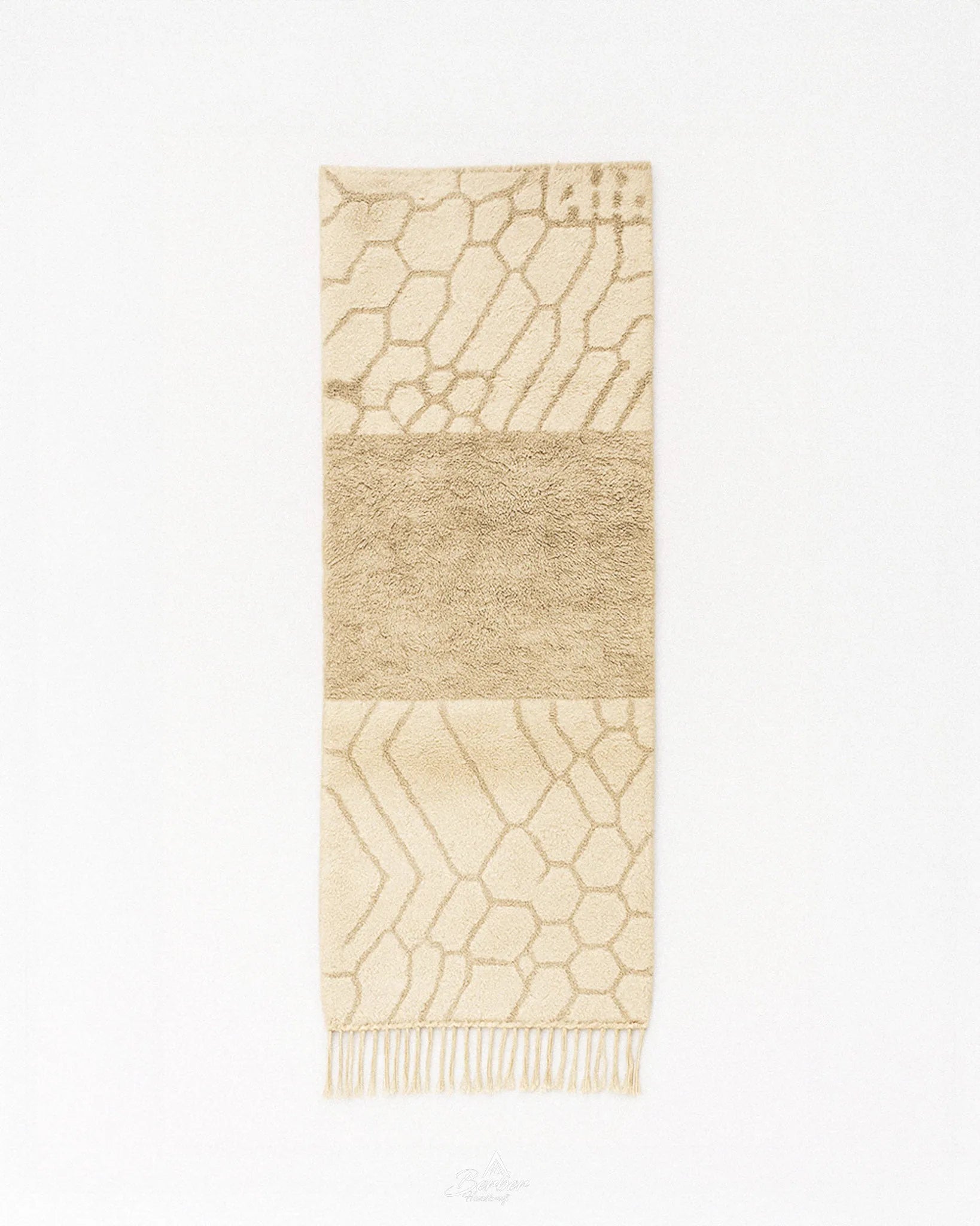 Wool Moroccan Runner 2 X 6 Ft | 60 X 180 Cm / With Tassels / Short (0.4” / 1 cm)
