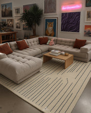 Black and White Striped Moroccan Rug 3 X 5 Ft | 90 X 150 Cm / With Tassels / Short (0.4” / 1 cm)