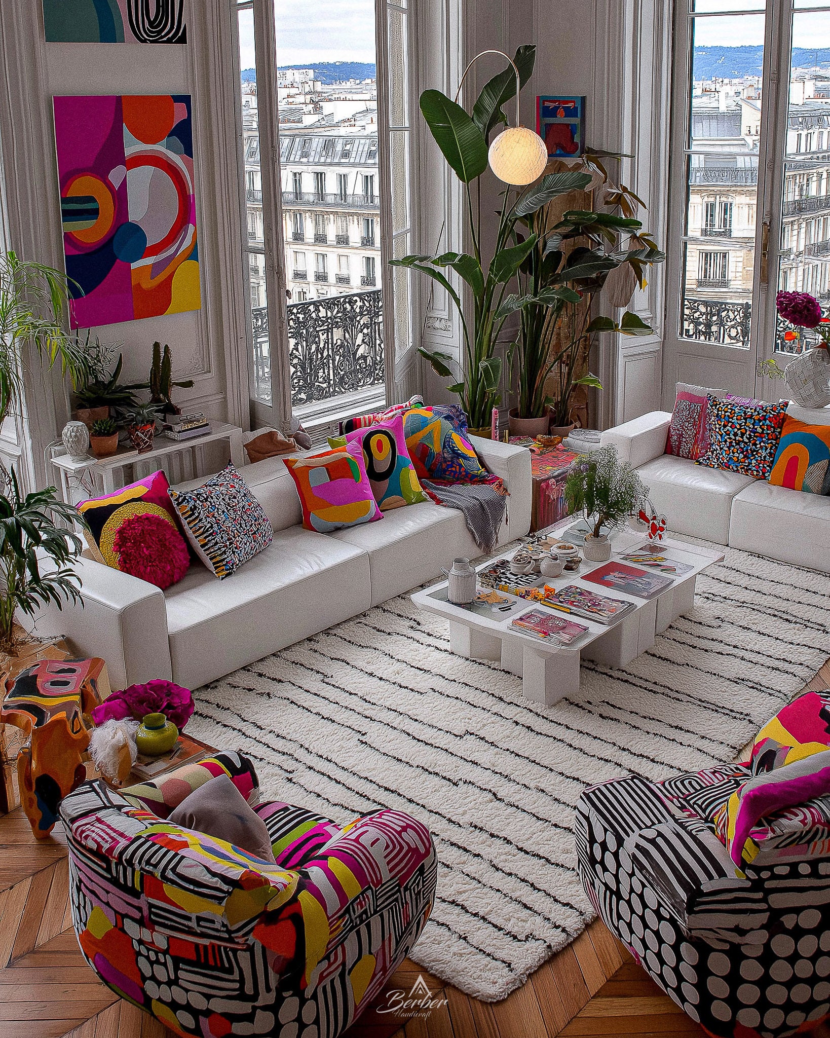 Black and White Striped Moroccan Rug 3 X 5 Ft | 90 X 150 Cm / With Tassels / Short (0.4” / 1 cm)