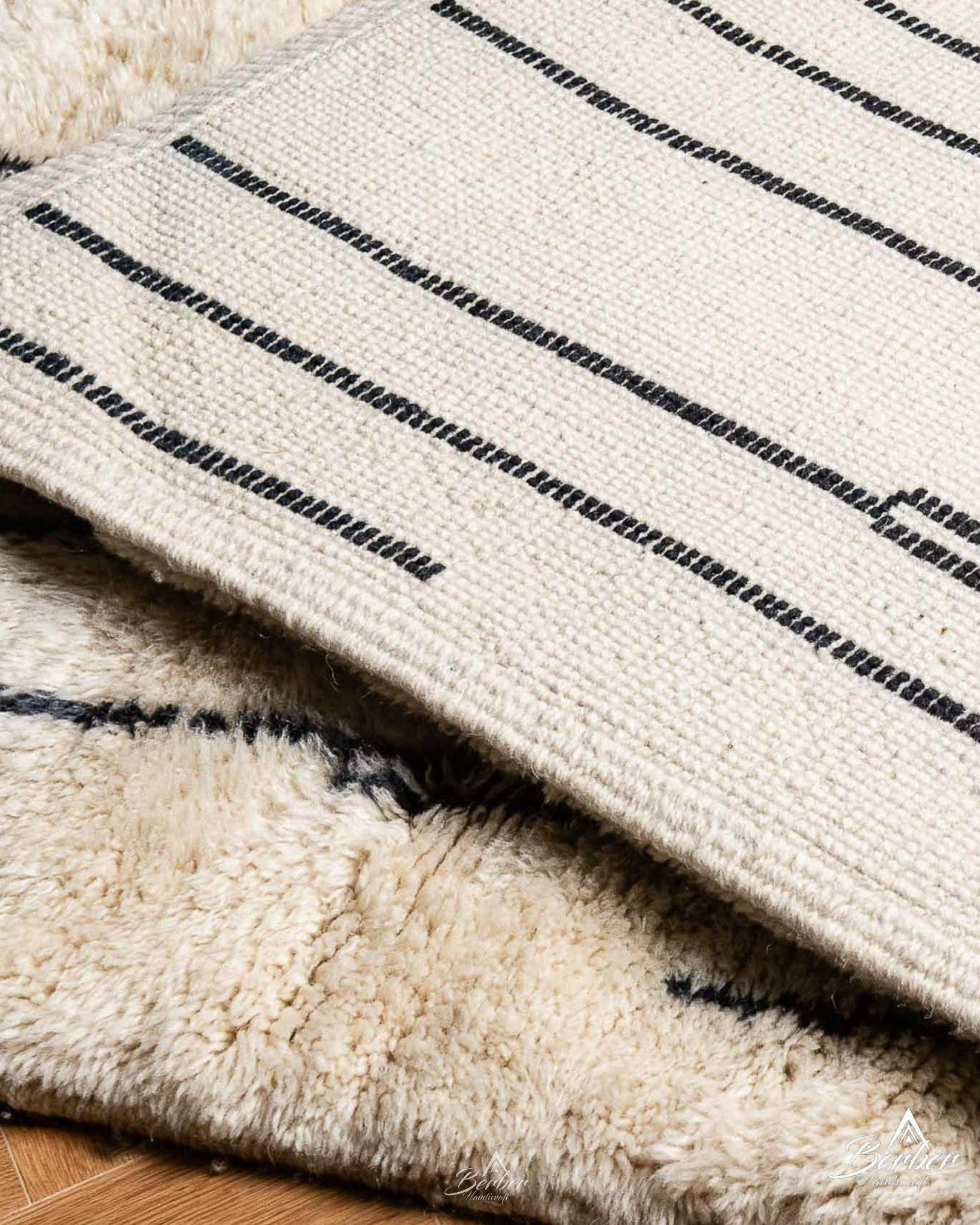 Black and White Striped Moroccan Rug 3 X 5 Ft | 90 X 150 Cm / With Tassels / Short (0.4” / 1 cm)