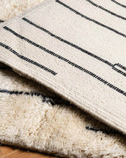 Black and White Striped Moroccan Rug 3 X 5 Ft | 90 X 150 Cm / With Tassels / Short (0.4” / 1 cm)