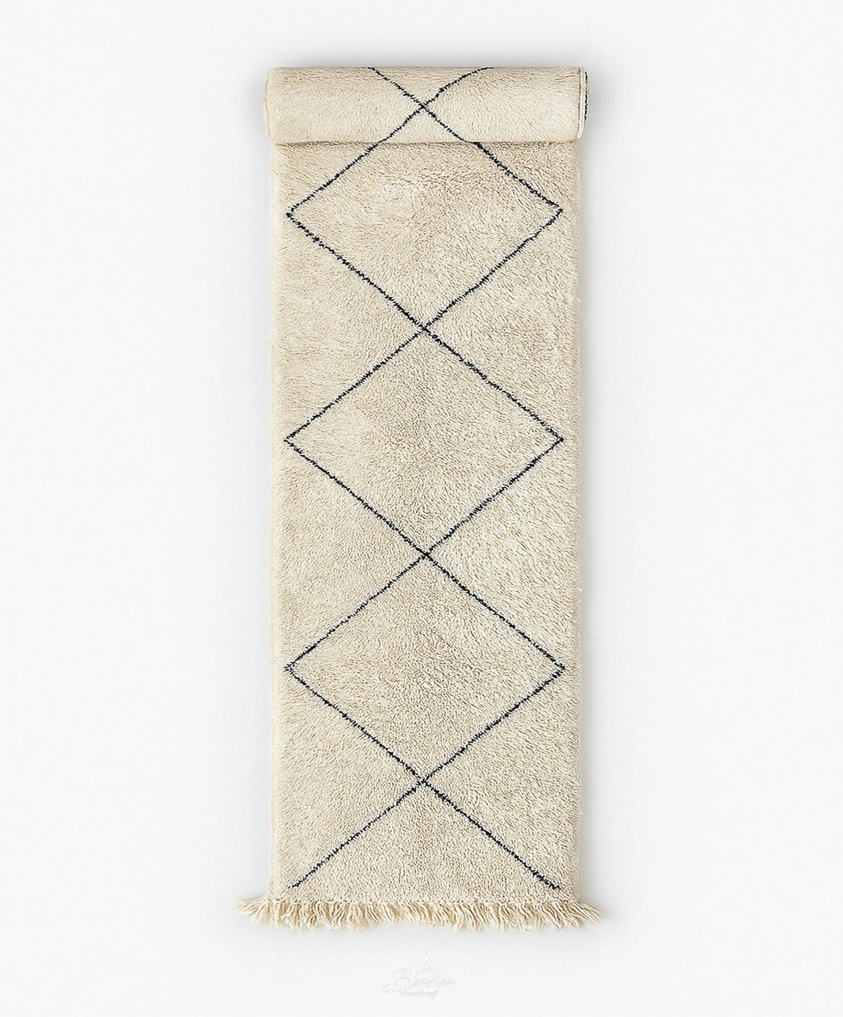 Wool Rug Runner 2 X 6 Ft | 60 X 180 Cm / With Tassels / Short (0.4” / 1 cm)