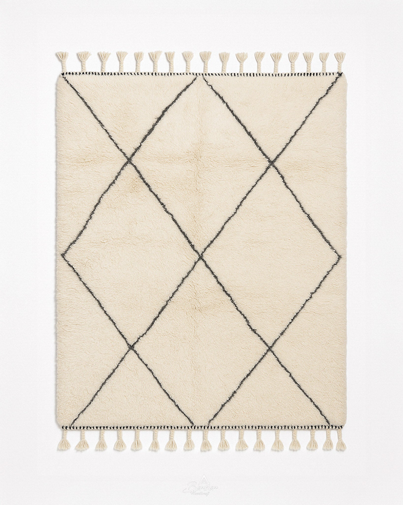 Trellis Beni Ourain Rug 3 X 5 Ft | 90 X 150 Cm / With Tassels / Short (0.4” / 1 cm)