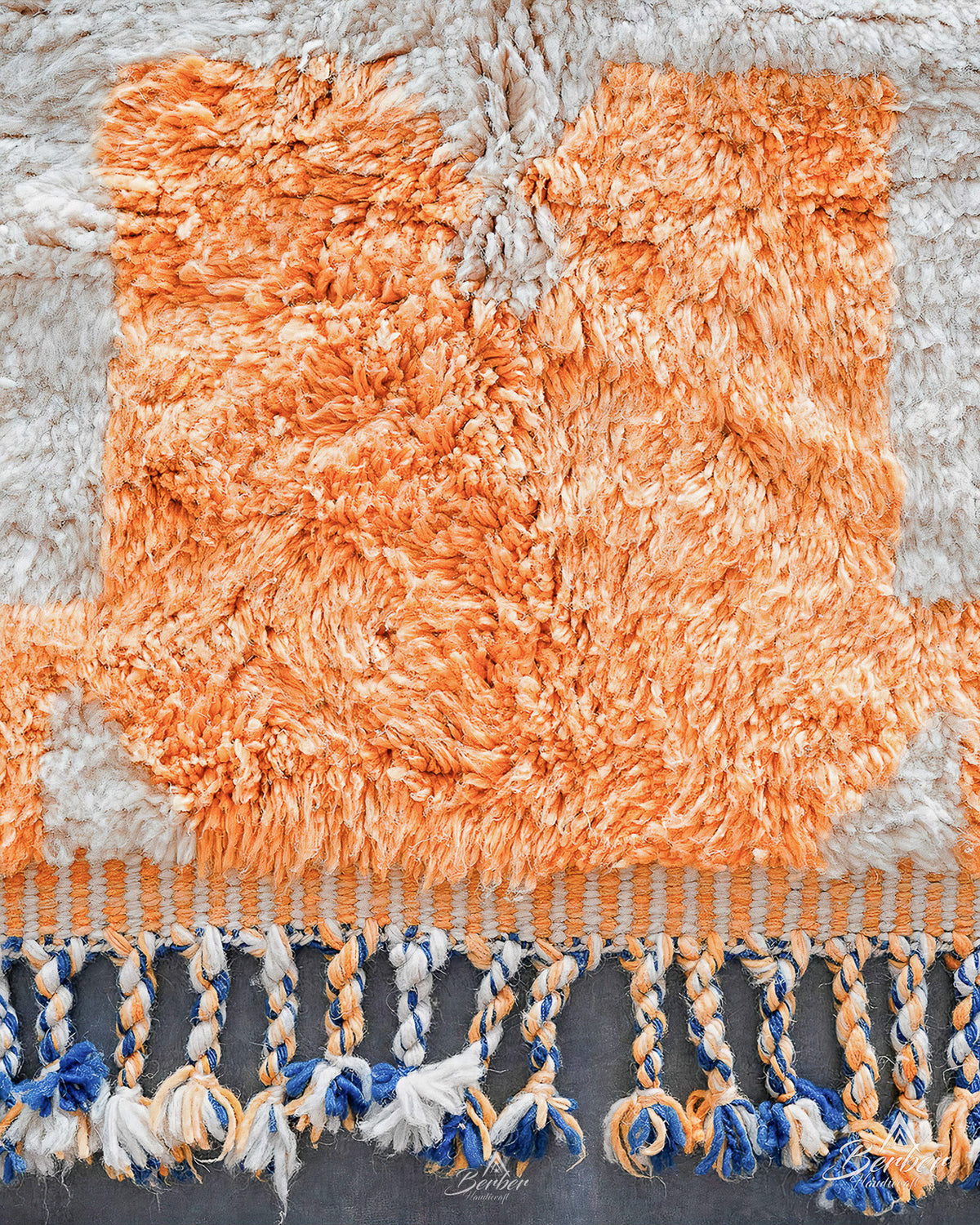 Orange and White Patterned Rug 3 X 5 Ft | 90 X 150 Cm / With Tassels / Short (0.4” / 1 cm)