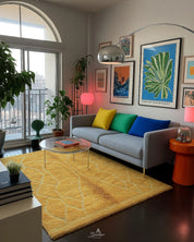 Yellow Beni Ourain Rug 3 X 5 Ft | 90 X 150 Cm / With Tassels / Short (0.4” / 1 cm)