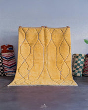 Yellow Beni Ourain Rug 3 X 5 Ft | 90 X 150 Cm / With Tassels / Short (0.4” / 1 cm)