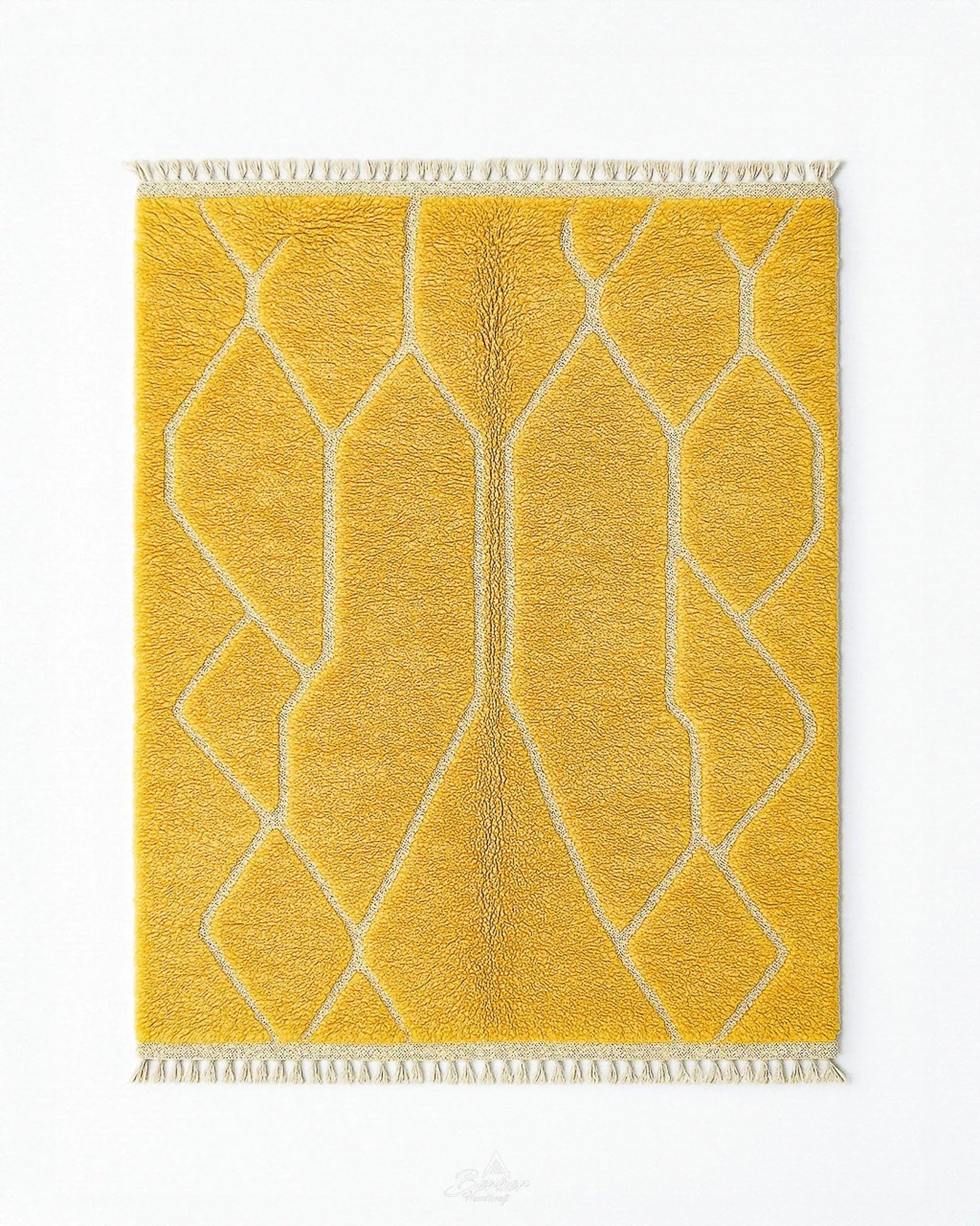 Yellow Beni Ourain Rug 3 X 5 Ft | 90 X 150 Cm / With Tassels / Short (0.4” / 1 cm)