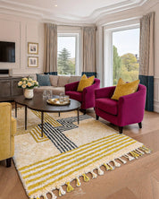 Yellow Bohemian Rug 3 X 5 Ft | 90 X 150 Cm / With Tassels / Short (0.4” / 1 cm)