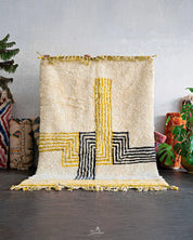 Yellow Bohemian Rug 3 X 5 Ft | 90 X 150 Cm / With Tassels / Short (0.4” / 1 cm)