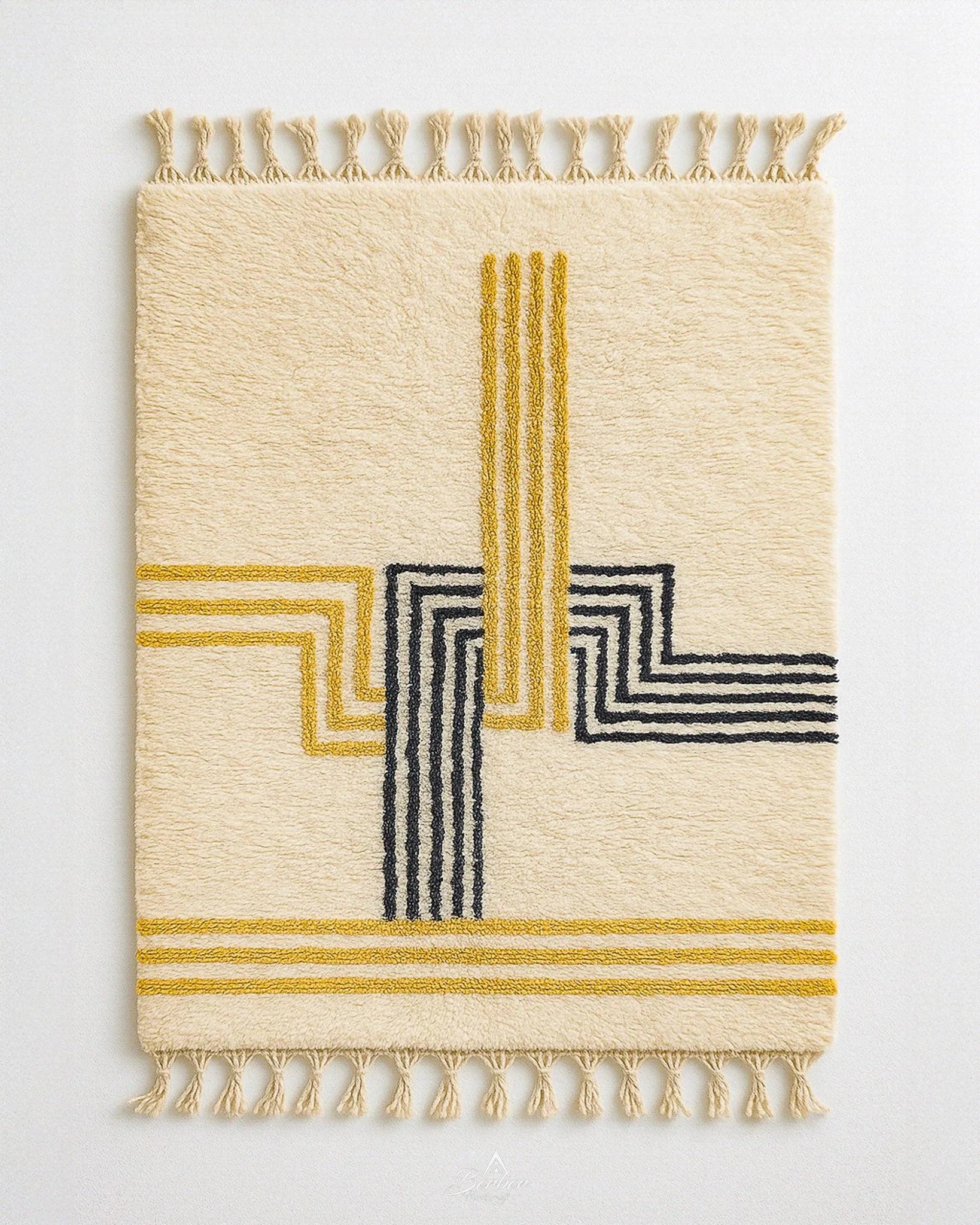 Yellow Bohemian Rug 3 X 5 Ft | 90 X 150 Cm / With Tassels / Short (0.4” / 1 cm)