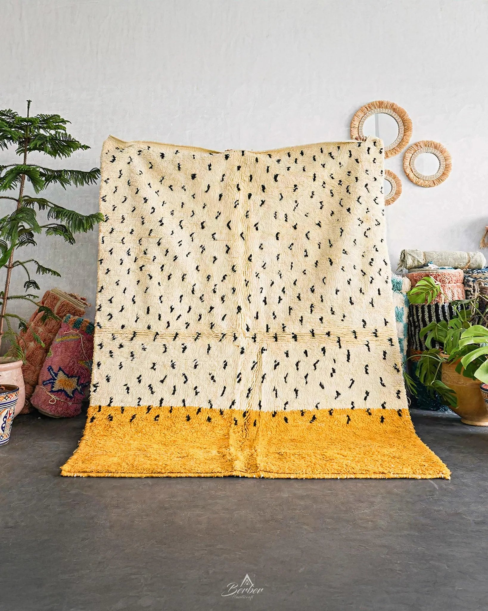 Yellow Boho Rug 3 X 5 Ft | 90 X 150 Cm / With Tassels / Short (0.4” / 1 cm)
