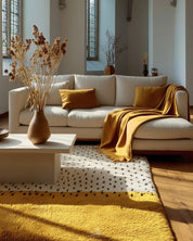 Yellow Boho Rug 3 X 5 Ft | 90 X 150 Cm / With Tassels / Short (0.4” / 1 cm)