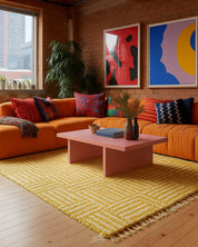 Yellow Boho Rugs 3 X 5 Ft | 90 X 150 Cm / With Tassels / Short (0.4” / 1 cm)