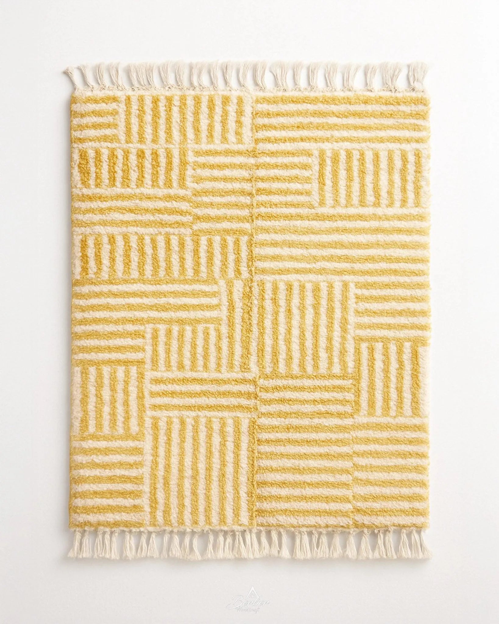 Yellow Boho Rugs 3 X 5 Ft | 90 X 150 Cm / With Tassels / Short (0.4” / 1 cm)