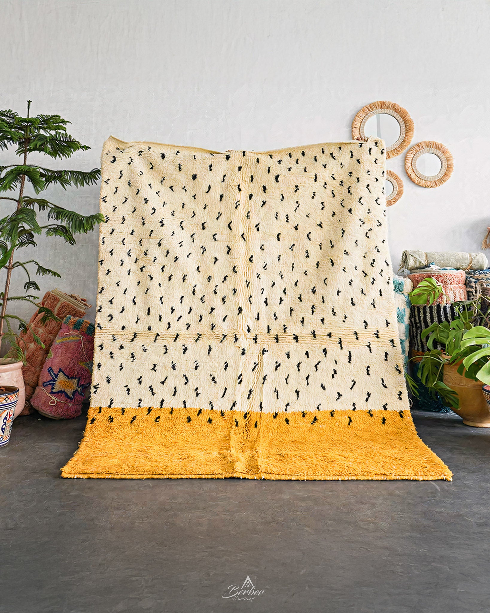 Yellow Boho Rug 3 X 5 Ft | 90 X 150 Cm / With Tassels / Short (0.4” / 1 cm)