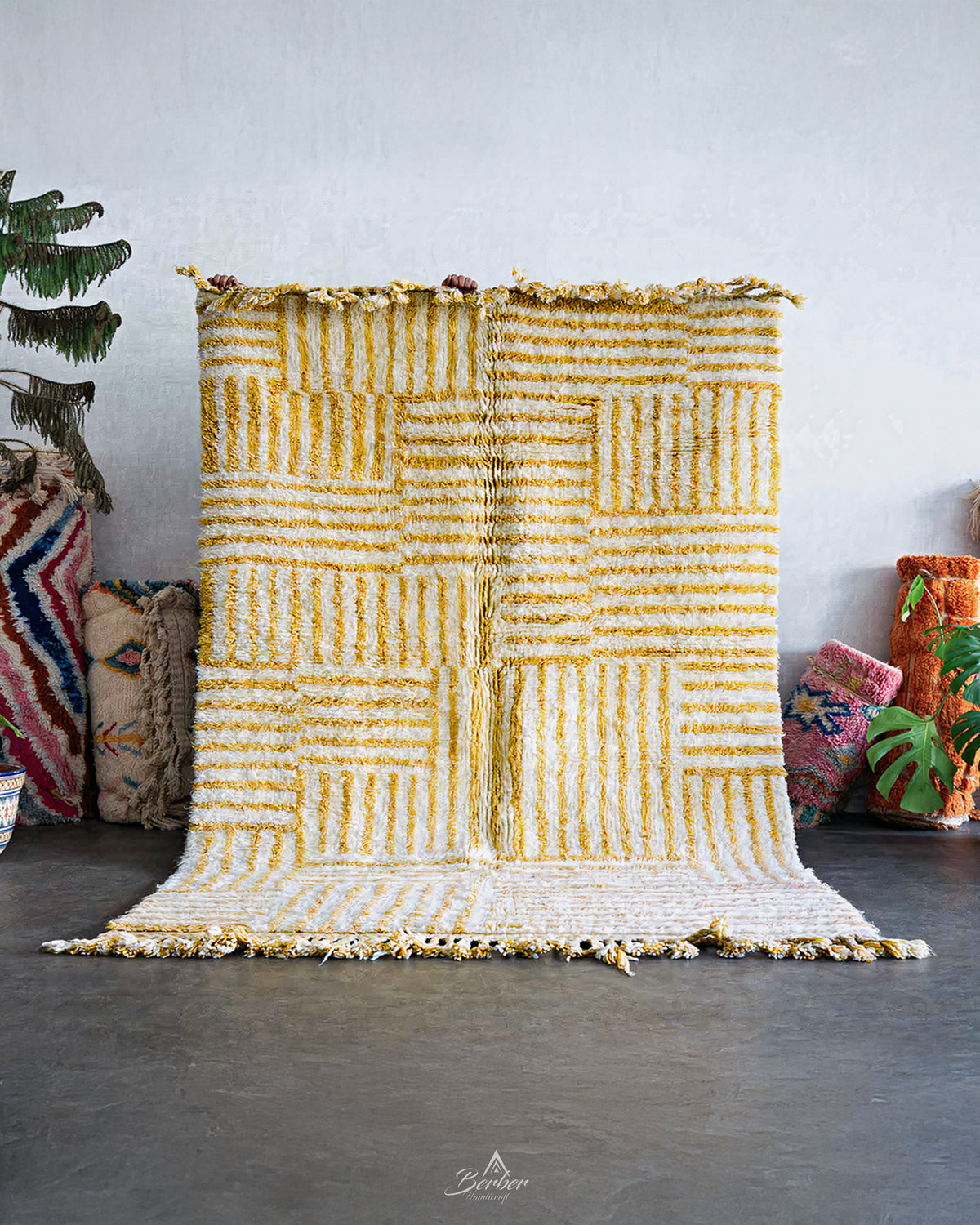 Yellow Boho Rugs 3 X 5 Ft | 90 X 150 Cm / With Tassels / Short (0.4” / 1 cm)