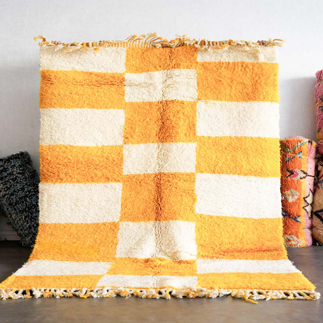 Yellow Checkered Carpet - Berber Handicraft