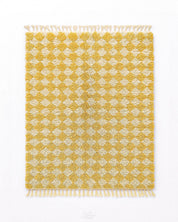 Yellow Checkered Moroccan Rug 3 X 5 Ft | 90 X 150 Cm / With Tassels / Short (0.4” / 1 cm)
