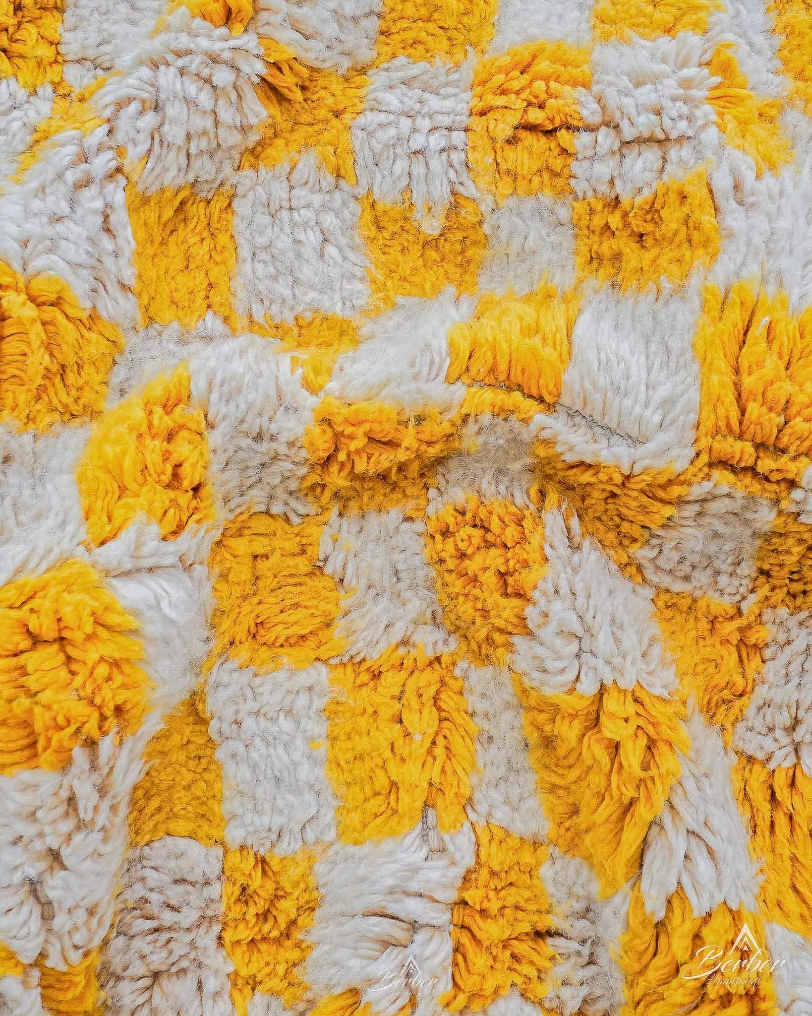 Yellow Checkered Rug 3 X 5 Ft | 90 X 150 Cm / With Tassels / Short (0.4” / 1 cm)
