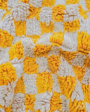 Yellow Checkered Rug 3 X 5 Ft | 90 X 150 Cm / With Tassels / Short (0.4” / 1 cm)