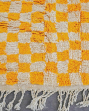 Yellow Checkered Rug 3 X 5 Ft | 90 X 150 Cm / With Tassels / Short (0.4” / 1 cm)