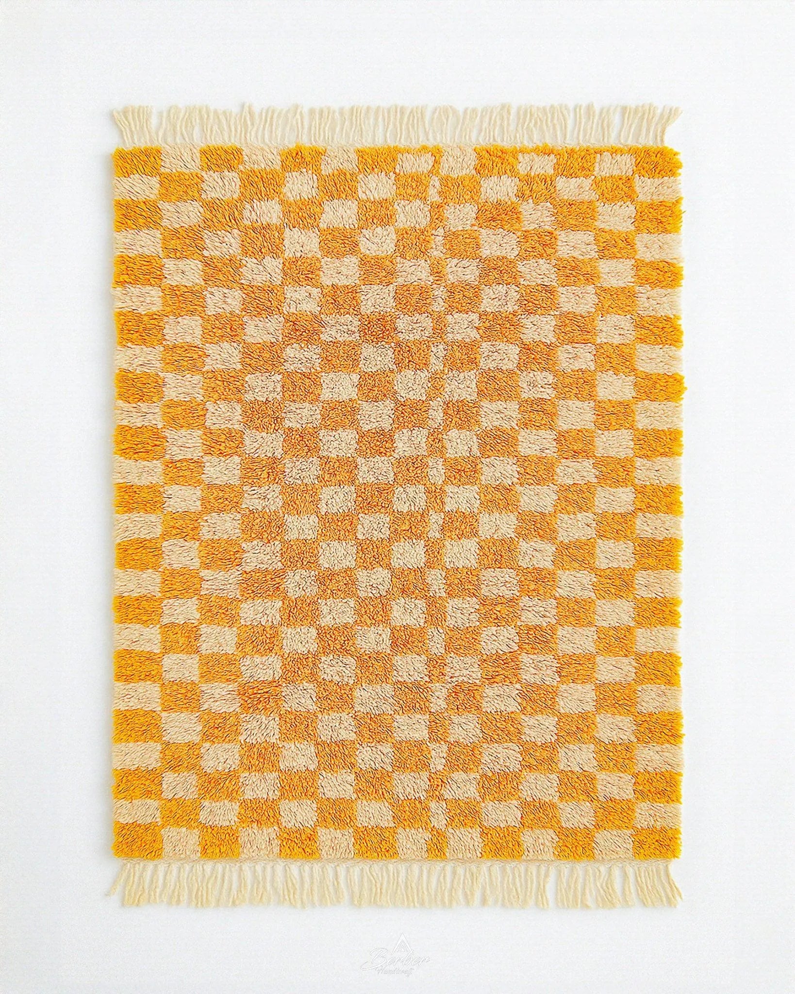 Yellow Checkered Rug 3 X 5 Ft | 90 X 150 Cm / With Tassels / Short (0.4” / 1 cm)
