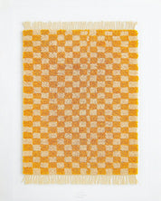 Yellow Checkered Rug 3 X 5 Ft | 90 X 150 Cm / With Tassels / Short (0.4” / 1 cm)