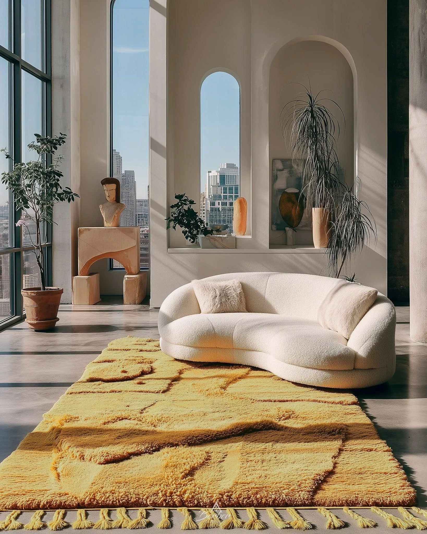 Yellow Irregular Rug 3 X 5 Ft | 90 X 150 Cm / With Tassels / Short (0.4” / 1 cm)