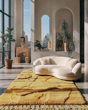 Yellow Irregular Rug 3 X 5 Ft | 90 X 150 Cm / With Tassels / Short (0.4” / 1 cm)