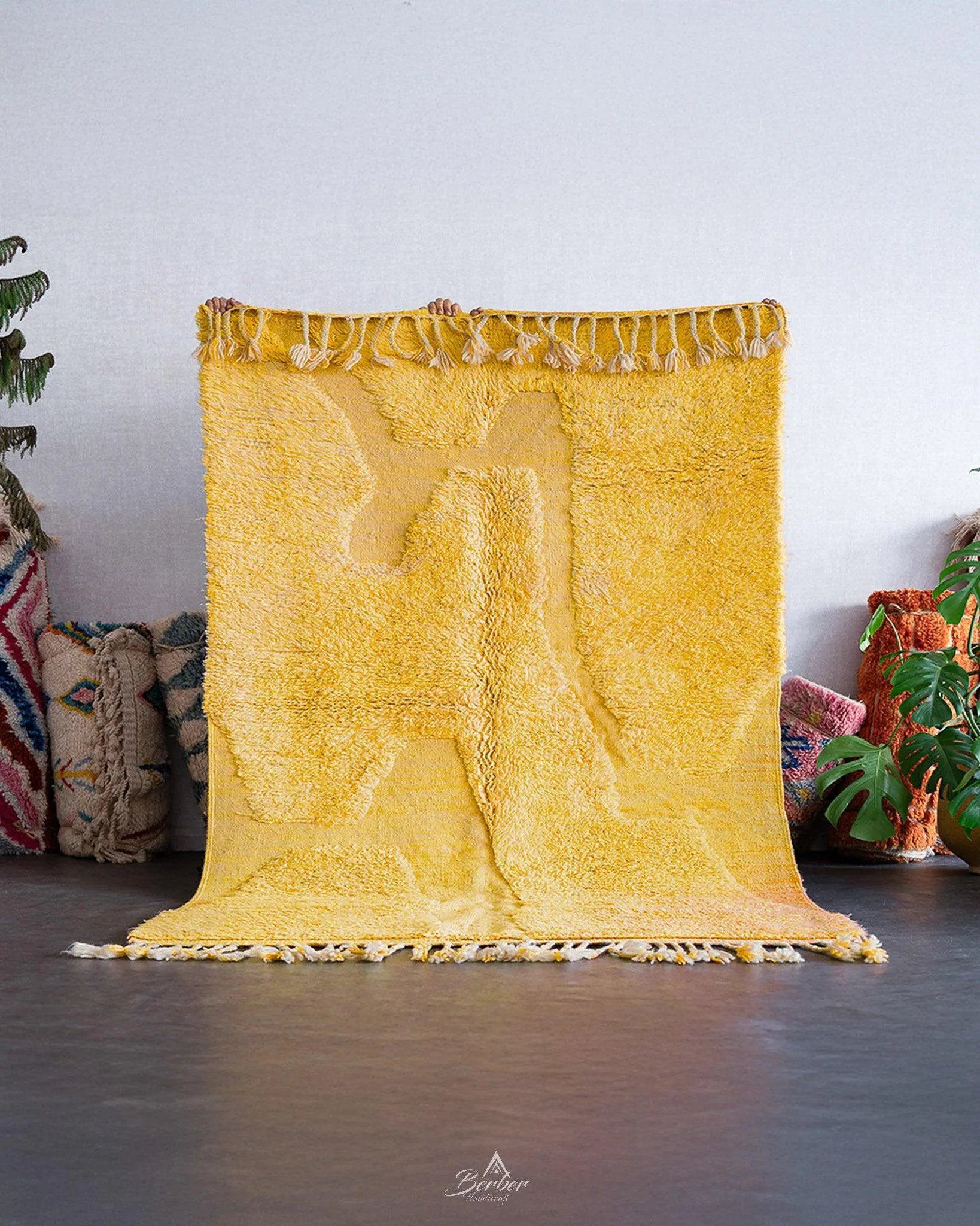 Yellow Irregular Rug 3 X 5 Ft | 90 X 150 Cm / With Tassels / Short (0.4” / 1 cm)