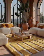 Yellow Moroccan Wool Rug 3 X 5 Ft | 90 X 150 Cm / With Tassels / Short (0.4” / 1 cm)