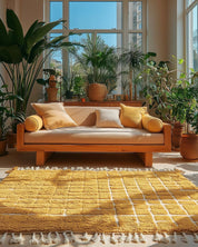 Yellow Morrocan Area Rug 3 X 5 Ft | 90 X 150 Cm / With Tassels / Short (0.4” / 1 cm)