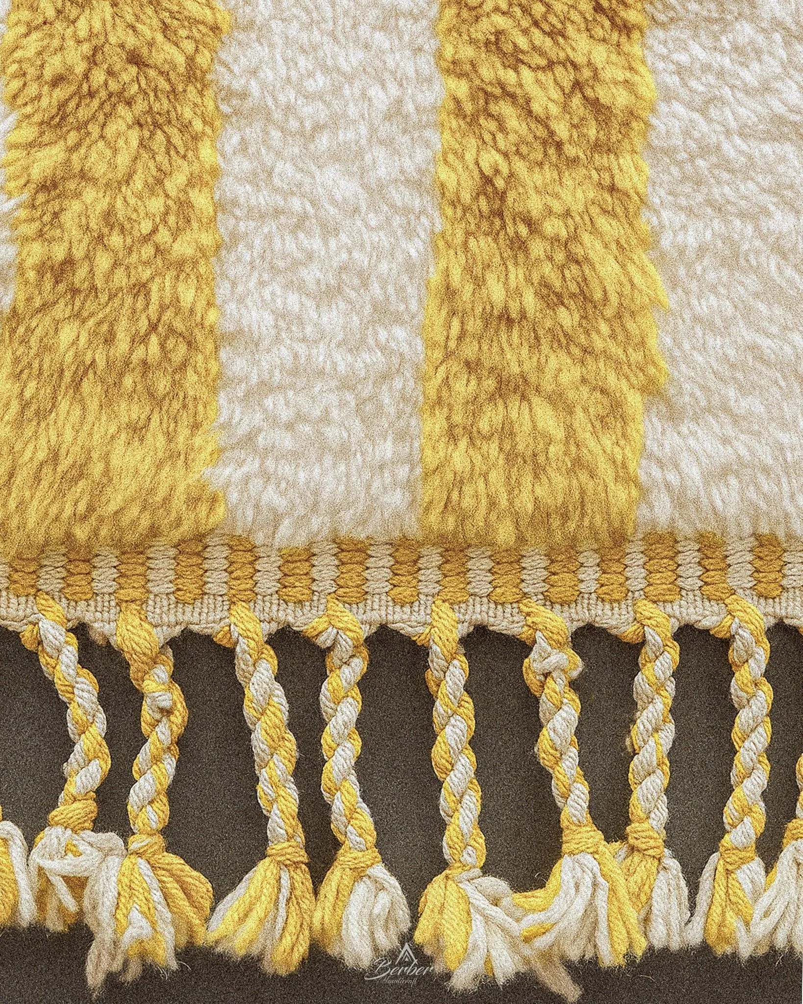 Orange Striped Berber Rug 3 X 5 Ft | 90 X 150 Cm / With Tassels / Short (0.4” / 1 cm)