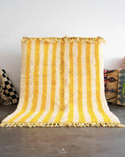 Orange Striped Berber Rug 3 X 5 Ft | 90 X 150 Cm / With Tassels / Short (0.4” / 1 cm)