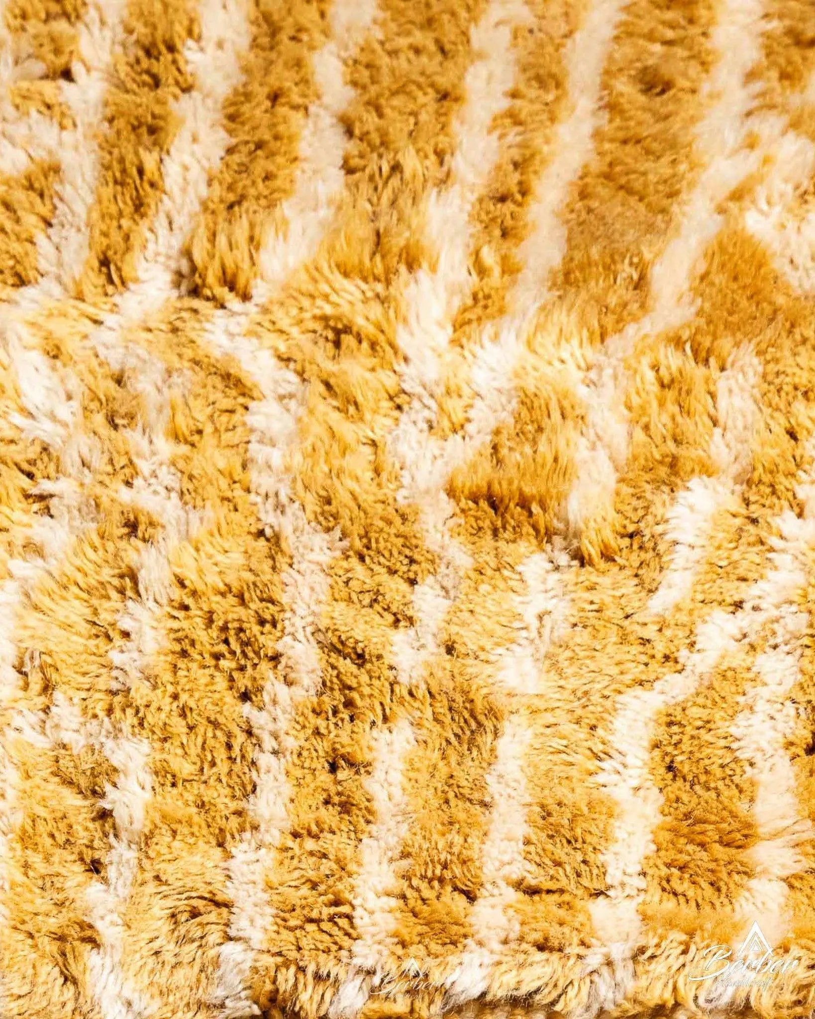 Yellow Striped Boujaad Rug 3 X 5 Ft | 90 X 150 Cm / With Tassels / Short (0.4” / 1 cm)