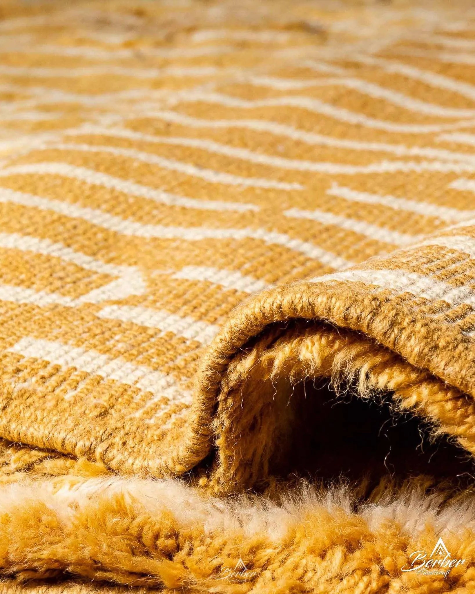 Yellow Striped Boujaad Rug 3 X 5 Ft | 90 X 150 Cm / With Tassels / Short (0.4” / 1 cm)