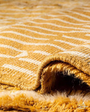 Yellow Striped Boujaad Rug 3 X 5 Ft | 90 X 150 Cm / With Tassels / Short (0.4” / 1 cm)