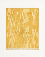 Yellow Striped Boujaad Rug 3 X 5 Ft | 90 X 150 Cm / With Tassels / Short (0.4” / 1 cm)