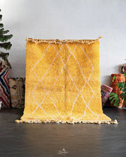 Yellow Treillis Rug 3 X 5 Ft | 90 X 150 Cm / With Tassels / Short (0.4” / 1 cm)