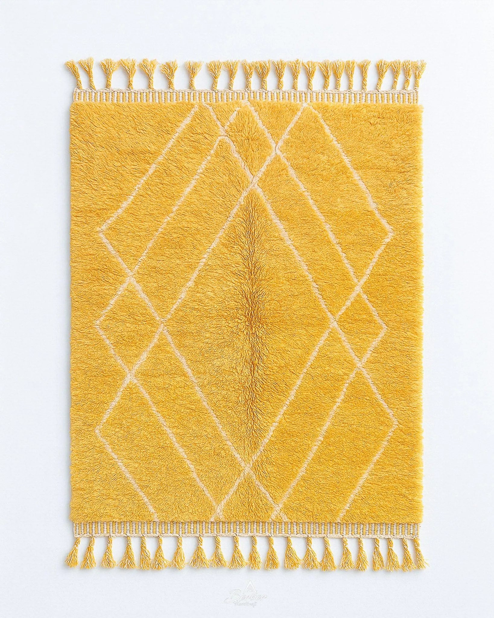 Yellow Treillis Rug 3 X 5 Ft | 90 X 150 Cm / With Tassels / Short (0.4” / 1 cm)