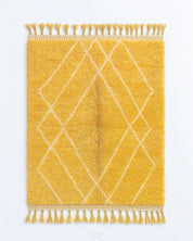 Yellow Treillis Rug 3 X 5 Ft | 90 X 150 Cm / With Tassels / Short (0.4” / 1 cm)