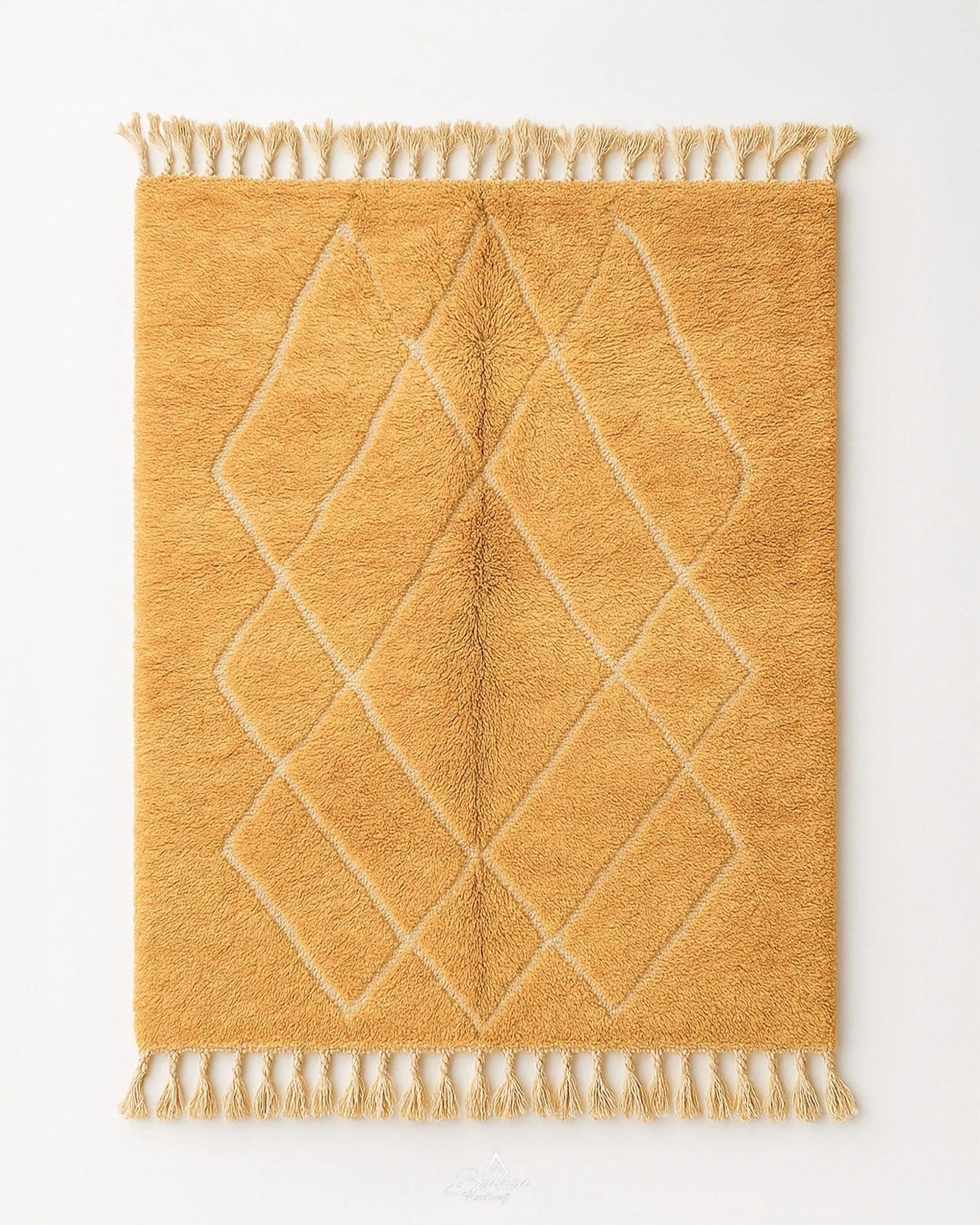 Yellow Trellis Rug 3 X 5 Ft | 90 X 150 Cm / With Tassels / Short (0.4” / 1 cm)