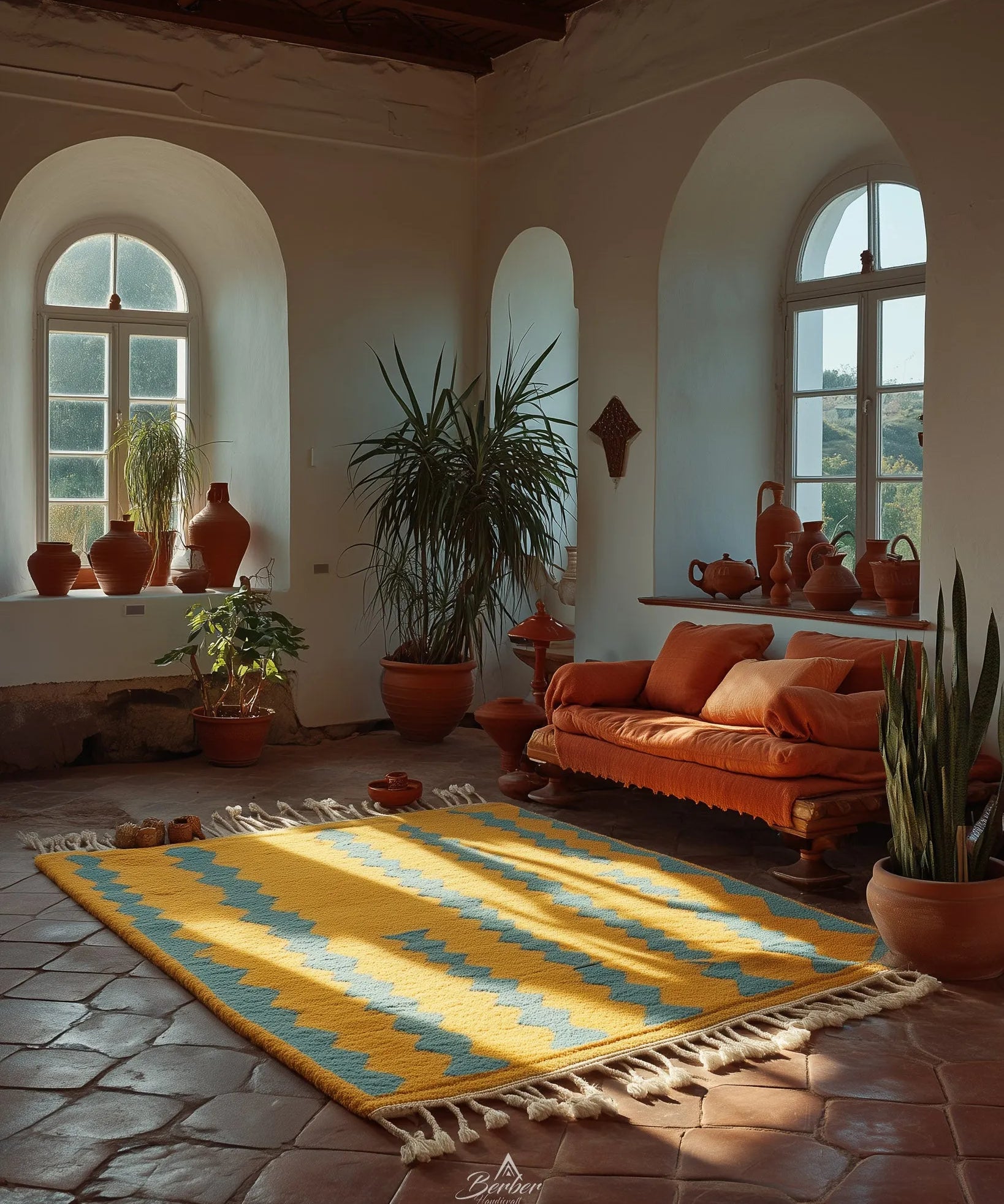 Yellow Turquoise Boujaad Rug-Berber Handicraft