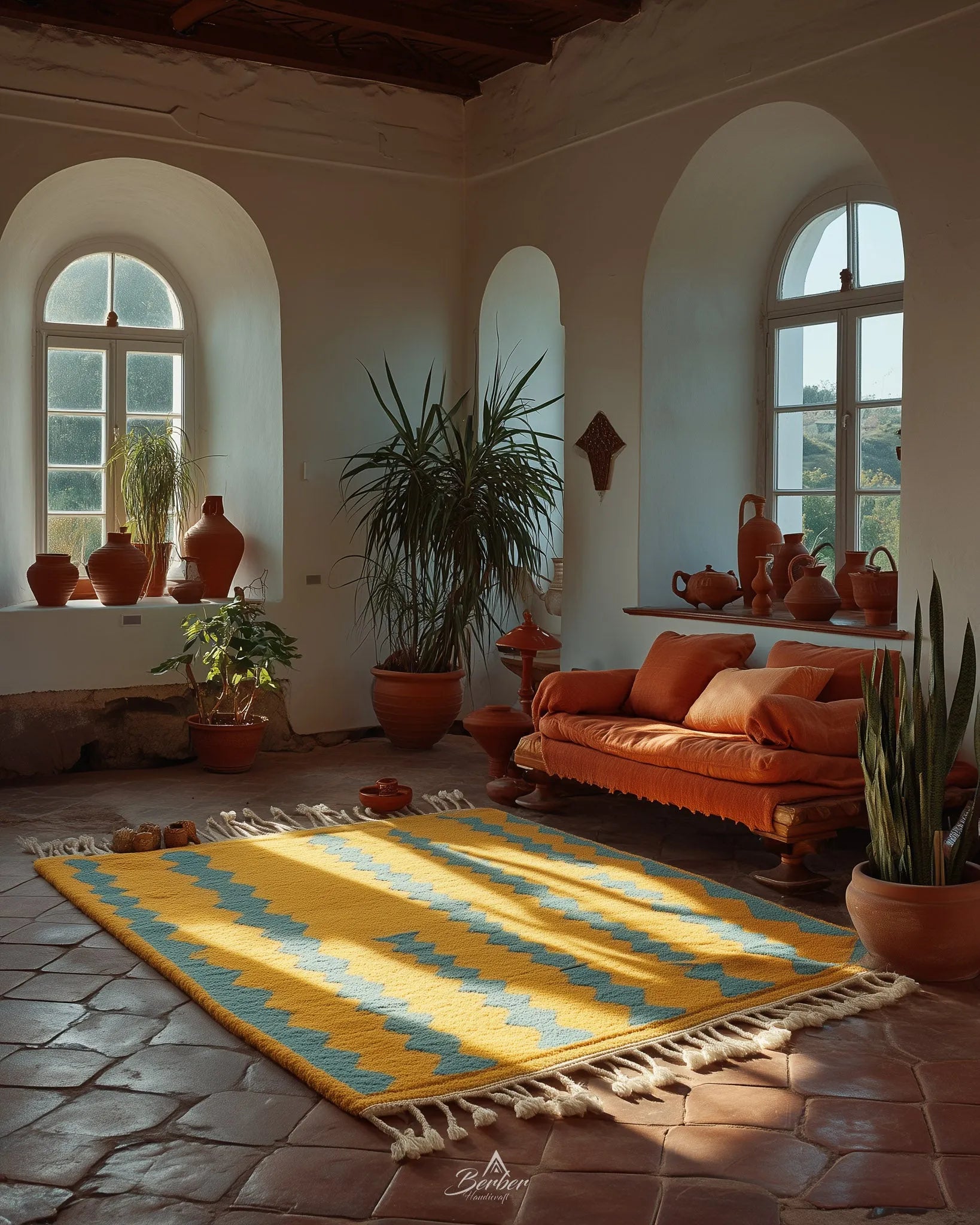 Yellow Turquoise Boujaad Rug-Berber Handicraft